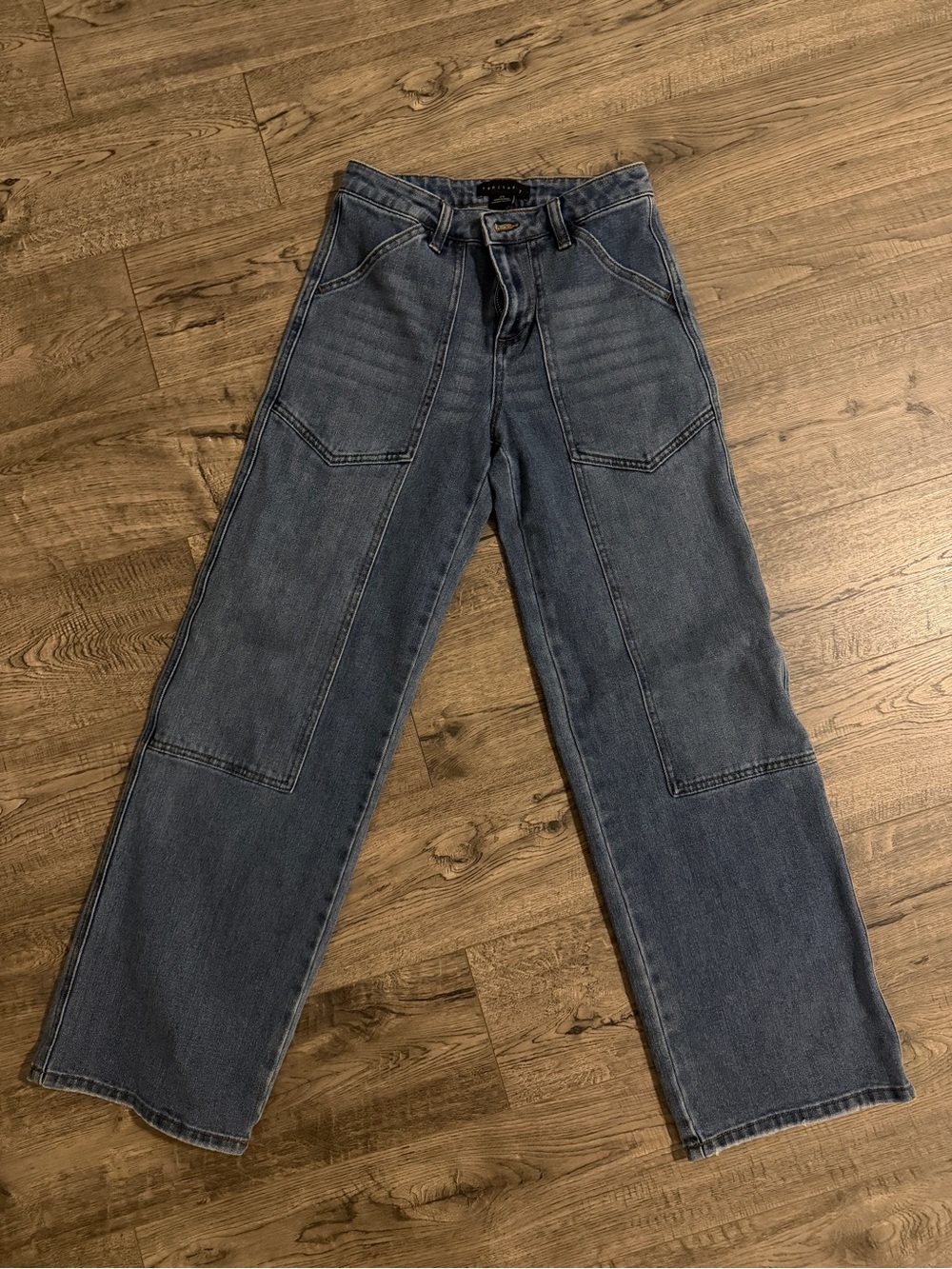 Sanctuary Wide Leg Utility Jeans in Medium Wash Blue